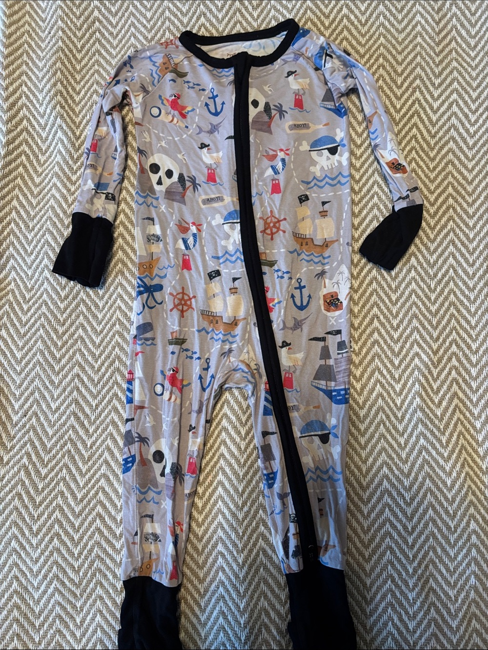 Little Sleepies Gray Pirate-Print Footed One-Piece Pajama with Black Trim